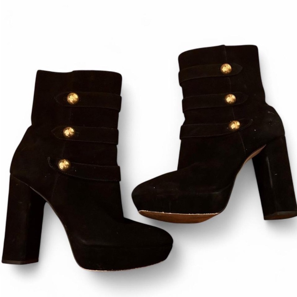 Elegant Black Ankle Boots with Gold Accents